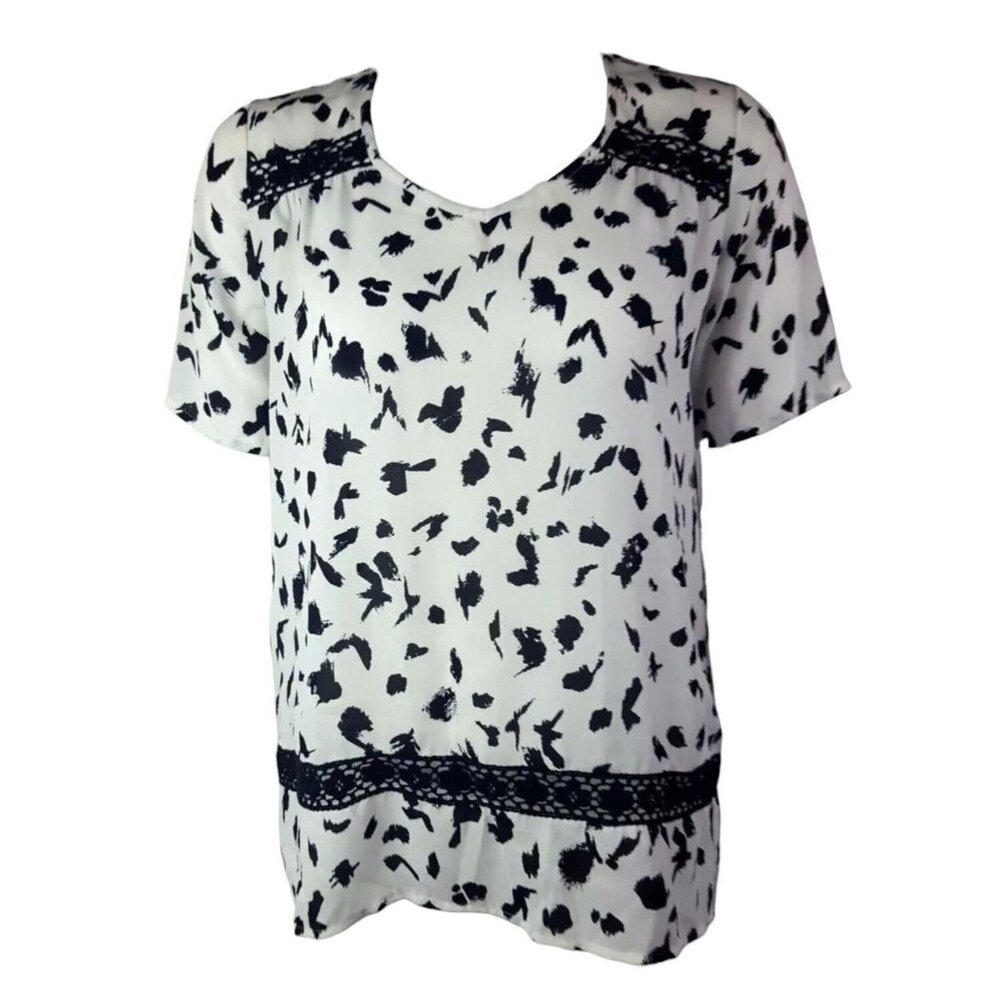 COLLECTIVE CONCEPTS White Black Short Sleeve Blouse Top Shirt Womens S‎ Small